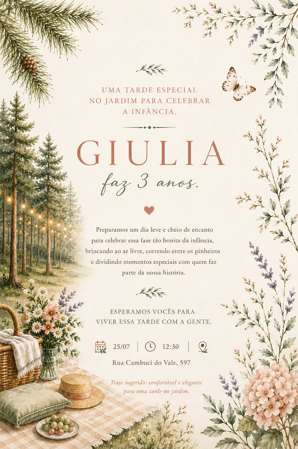 Convite: Giulia faz 3 anos, uma tarde especial no jardim